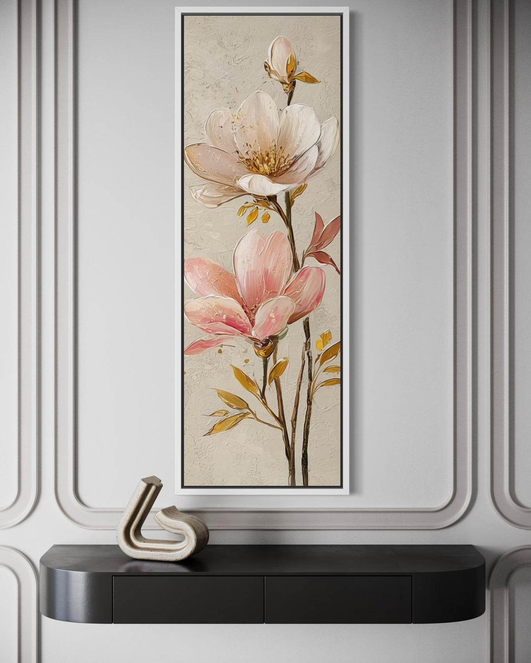 Pink Magnolia Floral Tall Vertical Canvas Wall Art