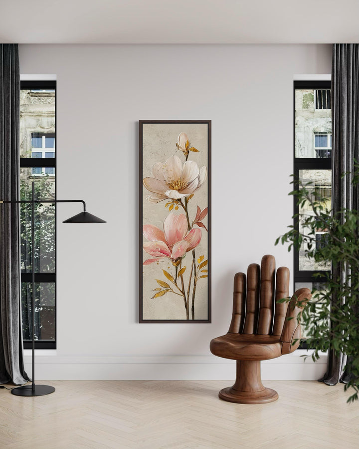 Pink Magnolia Floral Tall Vertical Canvas Wall Art