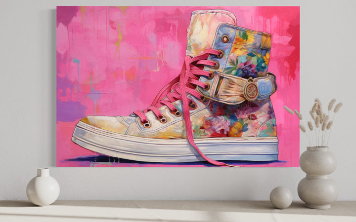 Pink Sneaker Girls Room Preppy Framed Canvas Wall Art