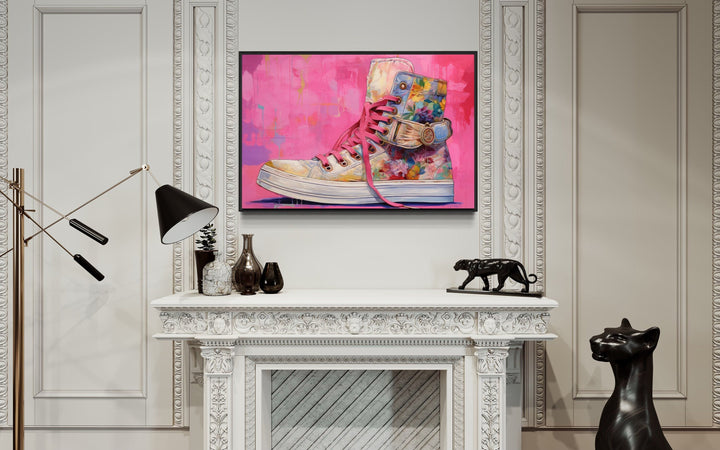 Pink Sneaker Girls Room Preppy Framed Canvas Wall Art