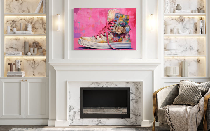 Pink Sneaker Girls Room Preppy Framed Canvas Wall Art