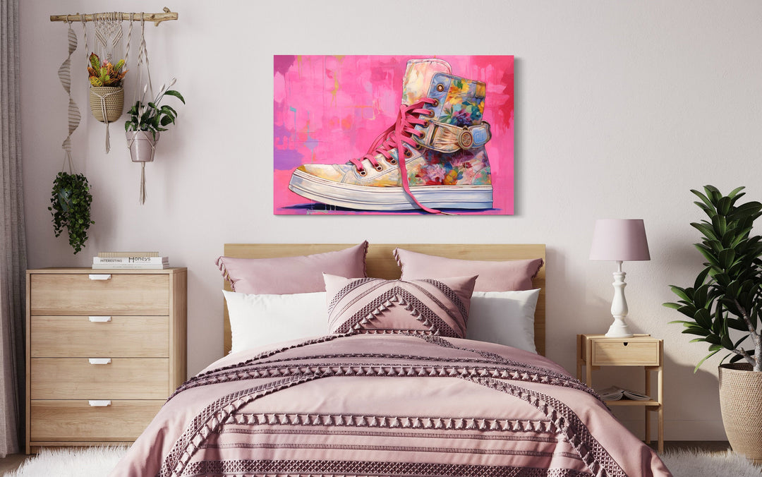 Pink Sneaker Girls Room Preppy Framed Canvas Wall Art