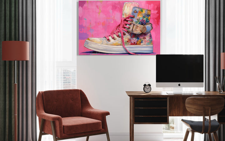 Pink Sneaker Girls Room Preppy Framed Canvas Wall Art