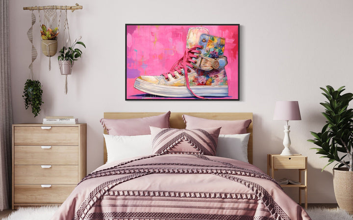 Pink Sneaker Girls Room Preppy Framed Canvas Wall Art