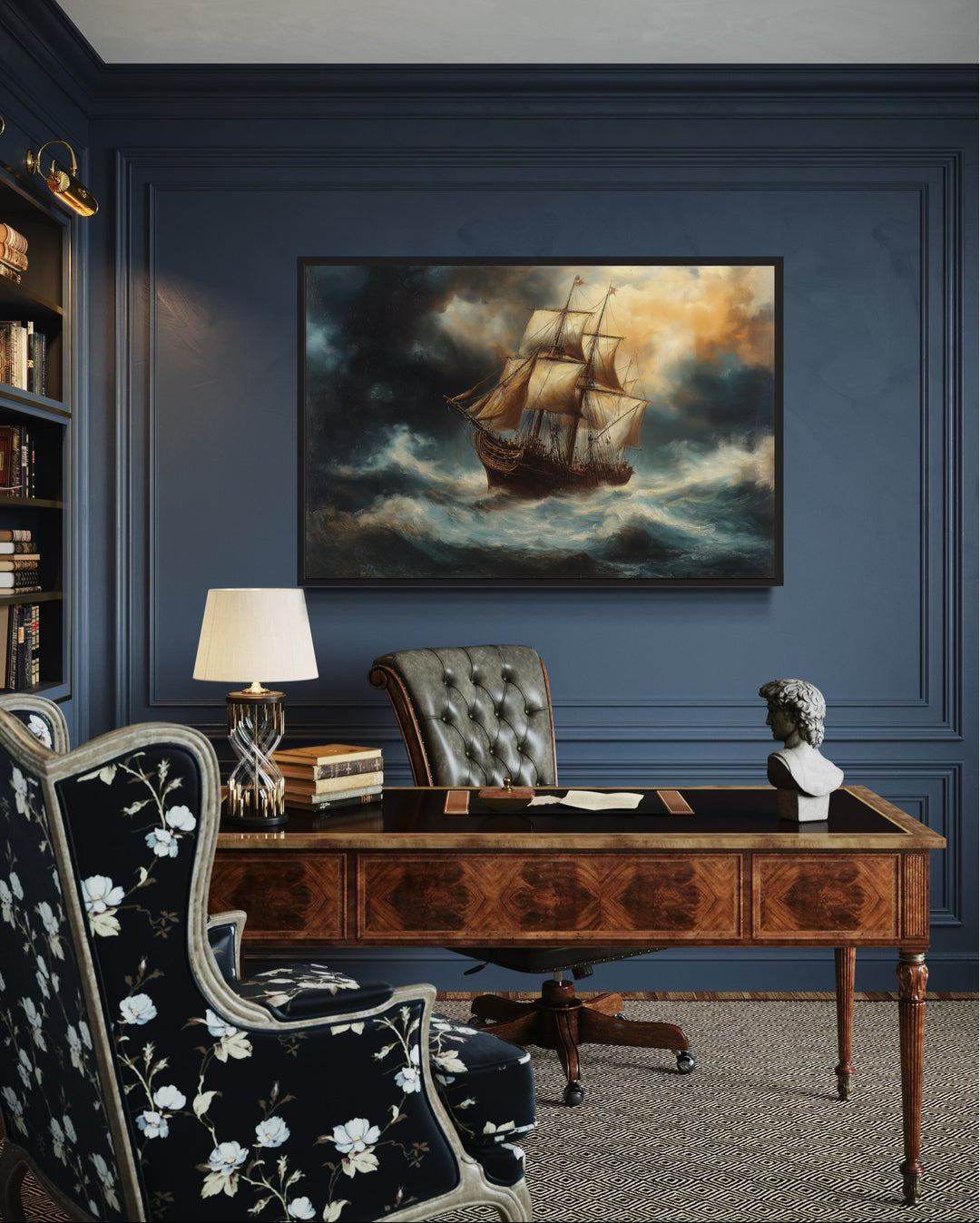 Pirate Ship In Storm Renaissance Style Nautical Framed Canvas Wall Art