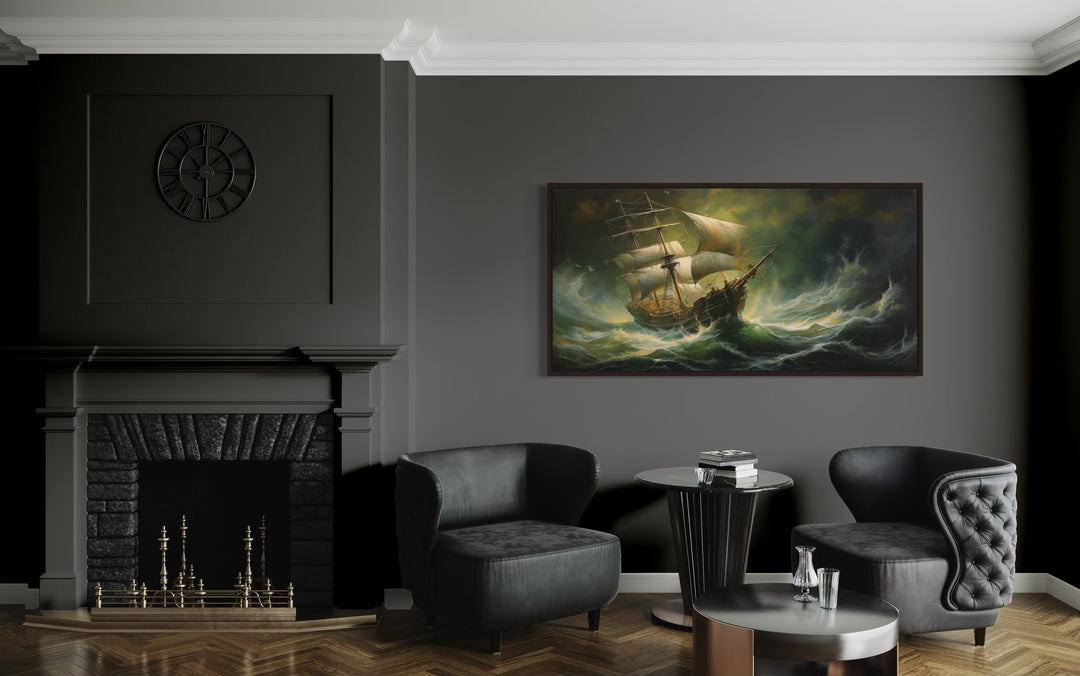 Pirate Ship Wall Art – Nautical Canvas Print | Stormy Sea Painting Decor
