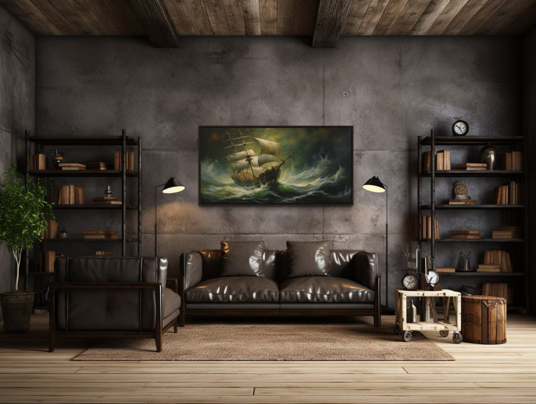 Pirate Ship Wall Art – Nautical Canvas Print | Stormy Sea Painting Decor