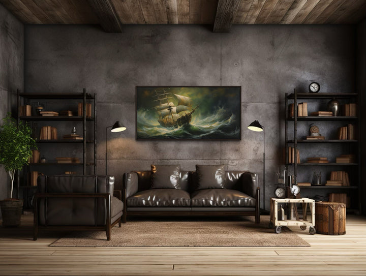 Pirate Ship Wall Art – Nautical Canvas Print | Stormy Sea Painting Decor
