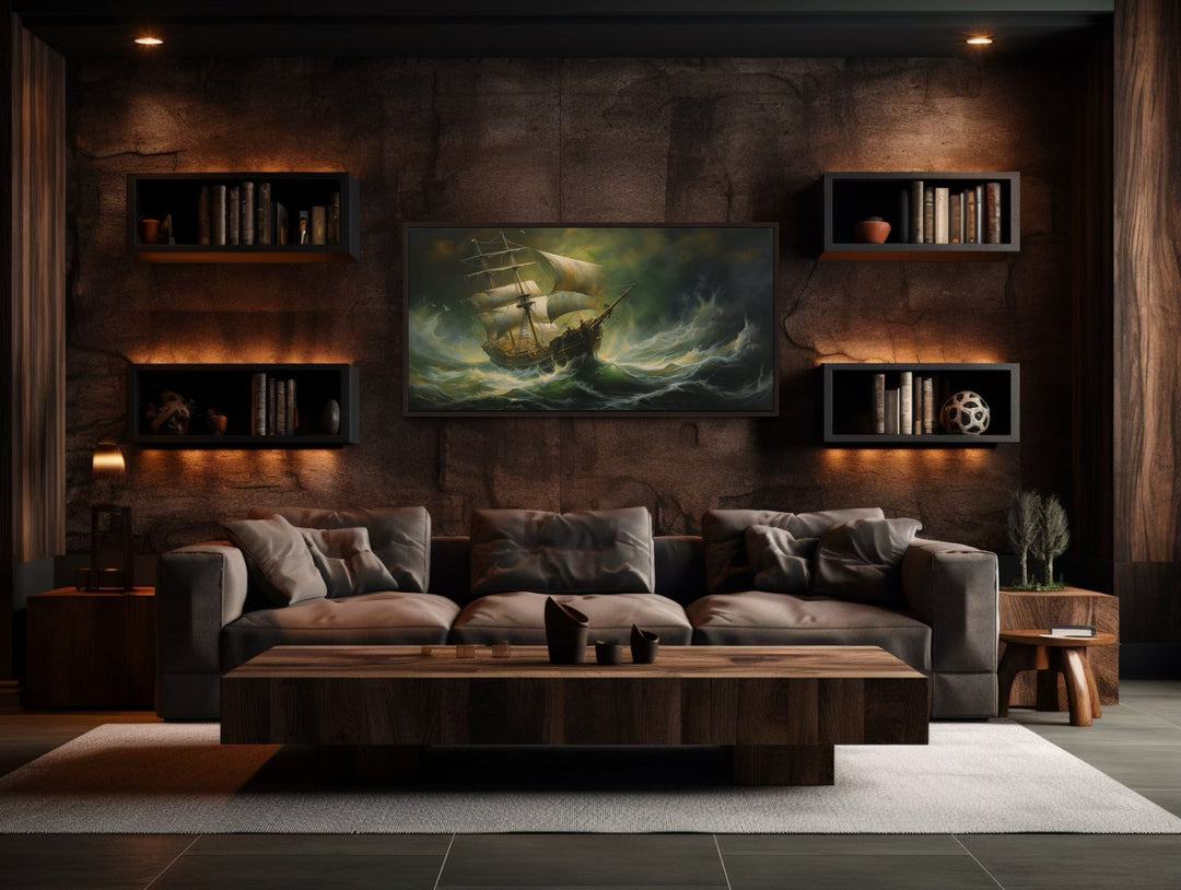 Pirate Ship Wall Art – Nautical Canvas Print | Stormy Sea Painting Decor