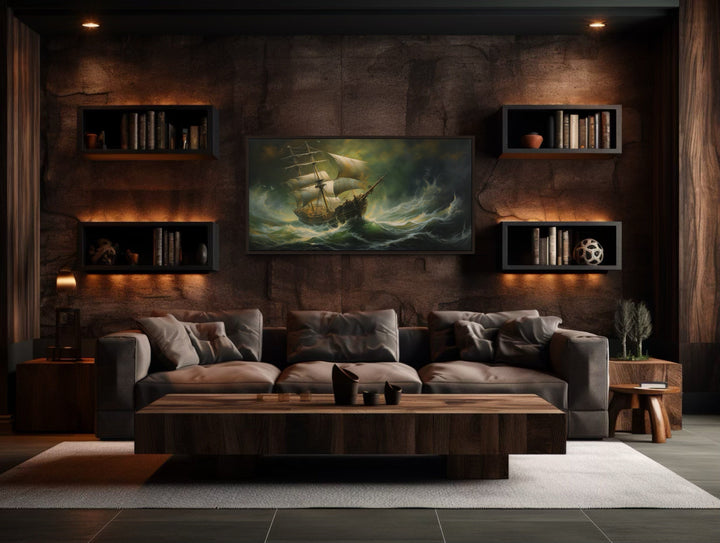 Pirate Ship Wall Art – Nautical Canvas Print | Stormy Sea Painting Decor