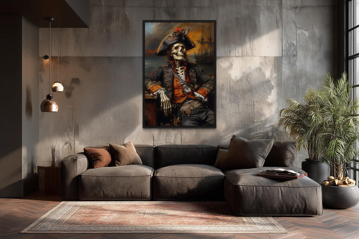 Pirate Skeleton With Ghost Ship And Dark Sea Canvas Wall Art