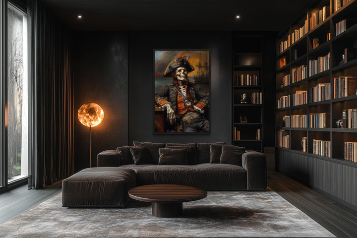 Pirate Skeleton With Ghost Ship And Dark Sea Canvas Wall Art
