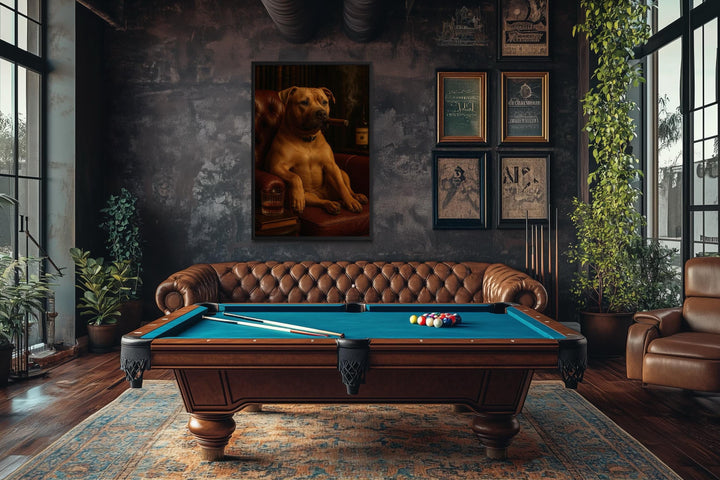 Pitbull Drinking Whiskey and Smoking Cigar Canvas Wall Art