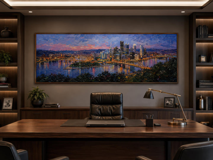Pittsburgh Skyline Wall Art – Long Horizontal Canvas | Twilight Cityscape Print