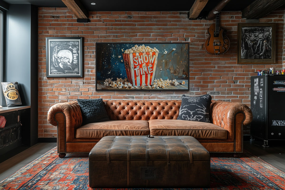 Popcorn Wall Art – Framed Canvas Print | Nostalgic Movie Room Decor
