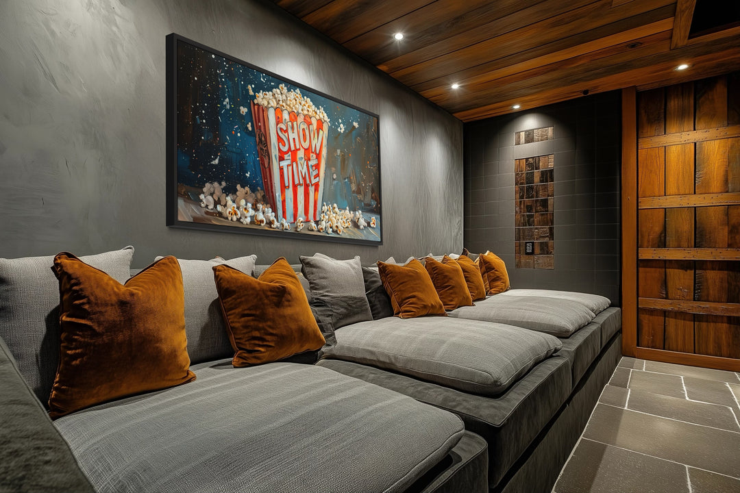 Popcorn Wall Art – Framed Canvas Print | Nostalgic Movie Room Decor