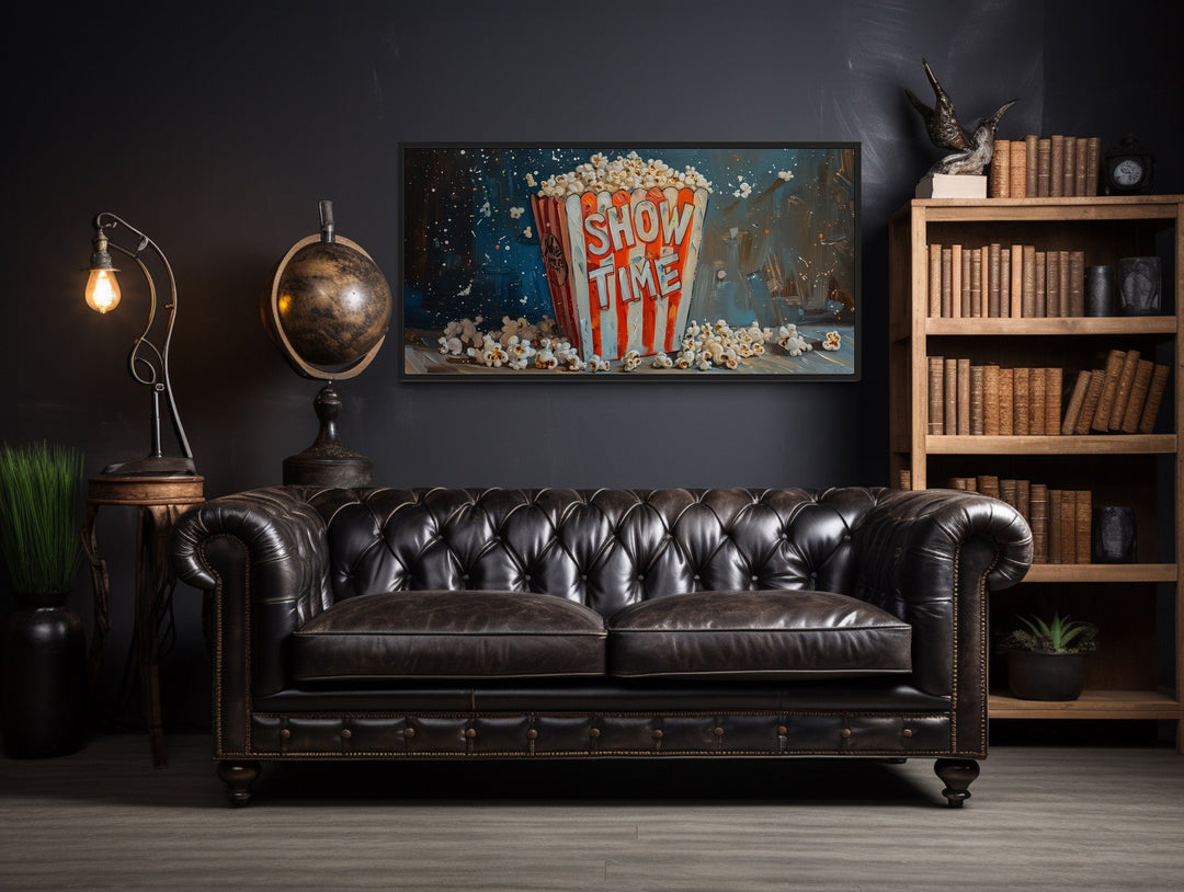 Popcorn Wall Art – Framed Canvas Print | Nostalgic Movie Room Decor