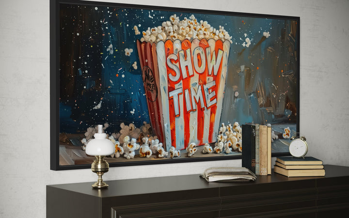Popcorn Wall Art – Framed Canvas Print | Nostalgic Movie Room Decor