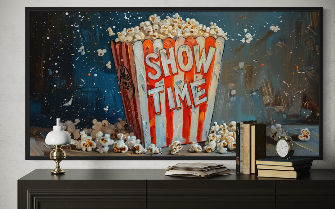 Popcorn Wall Art – Framed Canvas Print | Nostalgic Movie Room Decor