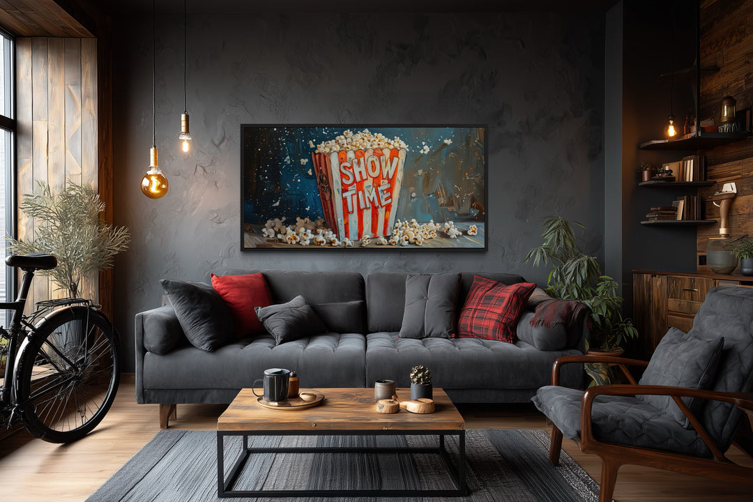 Popcorn Wall Art – Framed Canvas Print | Nostalgic Movie Room Decor