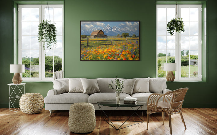 Pretty Old Barn In Spring's Wildflowers Landscape Framed Canvas Wall Decor