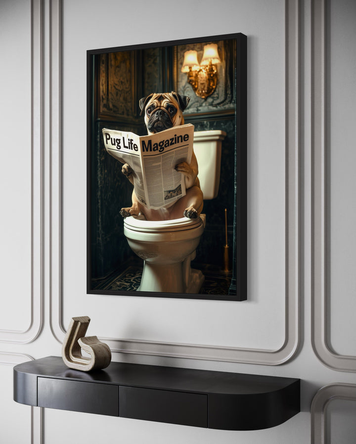 Pug On The Toilet Reading Newspaper wall art side view