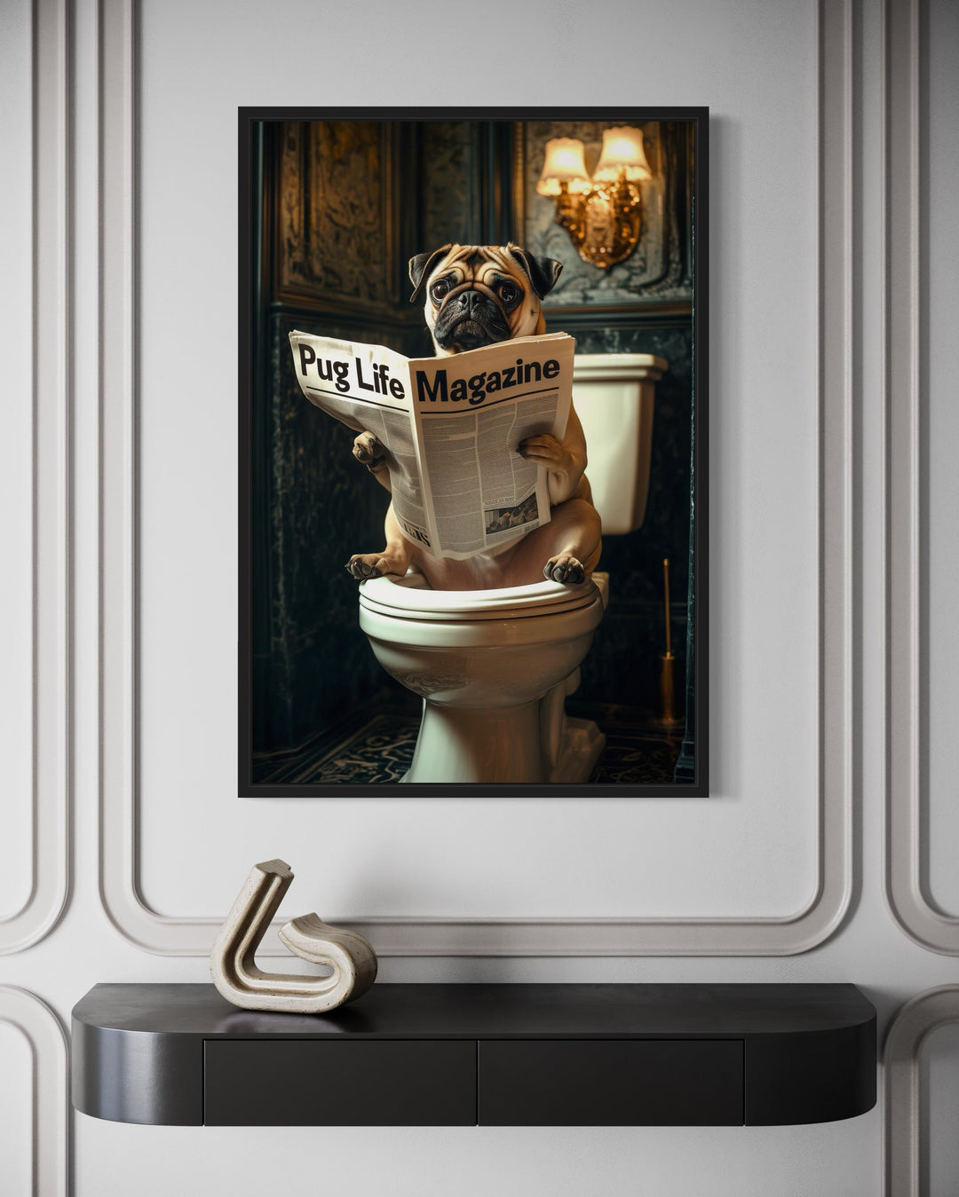 Pug On The Toilet Reading Newspaper Picture