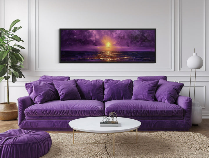 Purple Gold Ocean Sunset Long Horizontal Living Room Wall Art