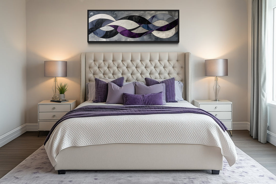 Purple Grey Geometric Modern Abstract Above Bed Canvas Wall Art