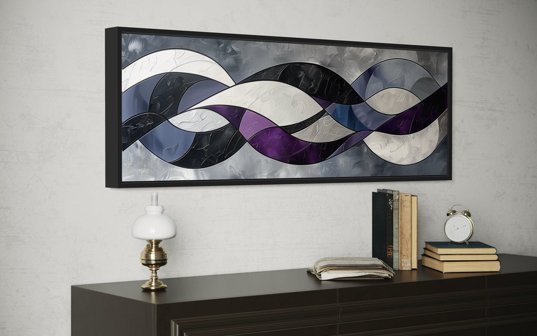 Purple Grey Geometric Modern Abstract Above Bed Canvas Wall Art