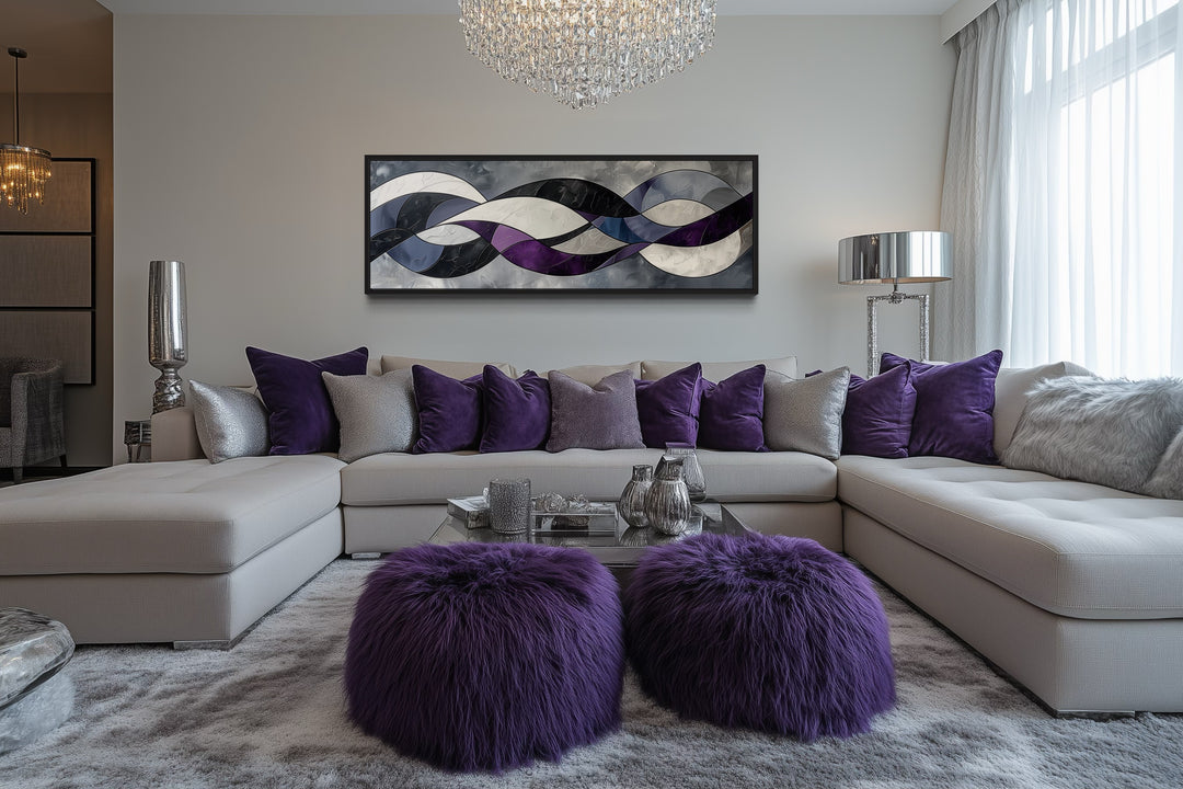 Purple Grey Geometric Modern Abstract Above Bed Canvas Wall Art