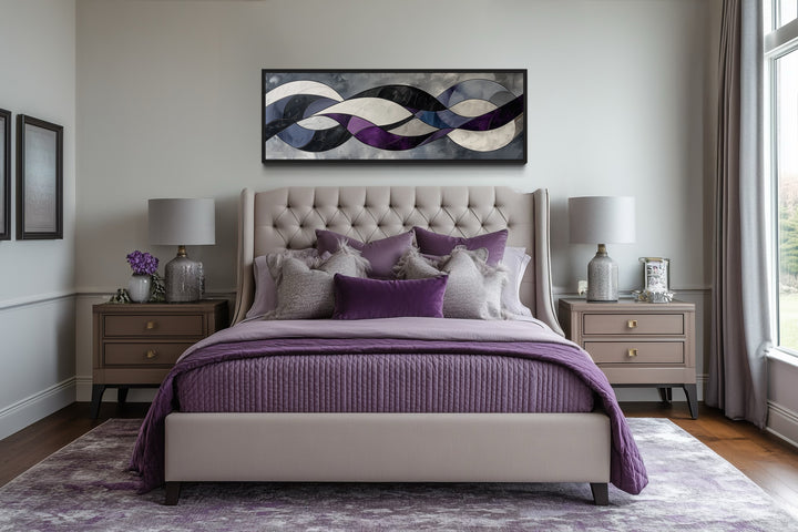 Purple Grey Geometric Modern Abstract Above Bed Canvas Wall Art