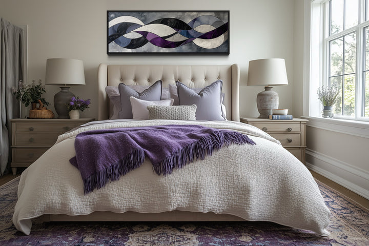 Purple Grey Geometric Modern Abstract Above Bed Canvas Wall Art