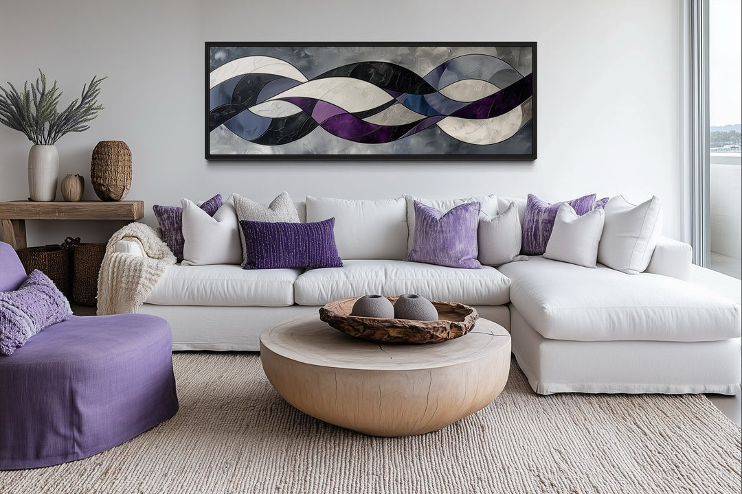 Purple Grey Geometric Modern Abstract Above Bed Canvas Wall Art