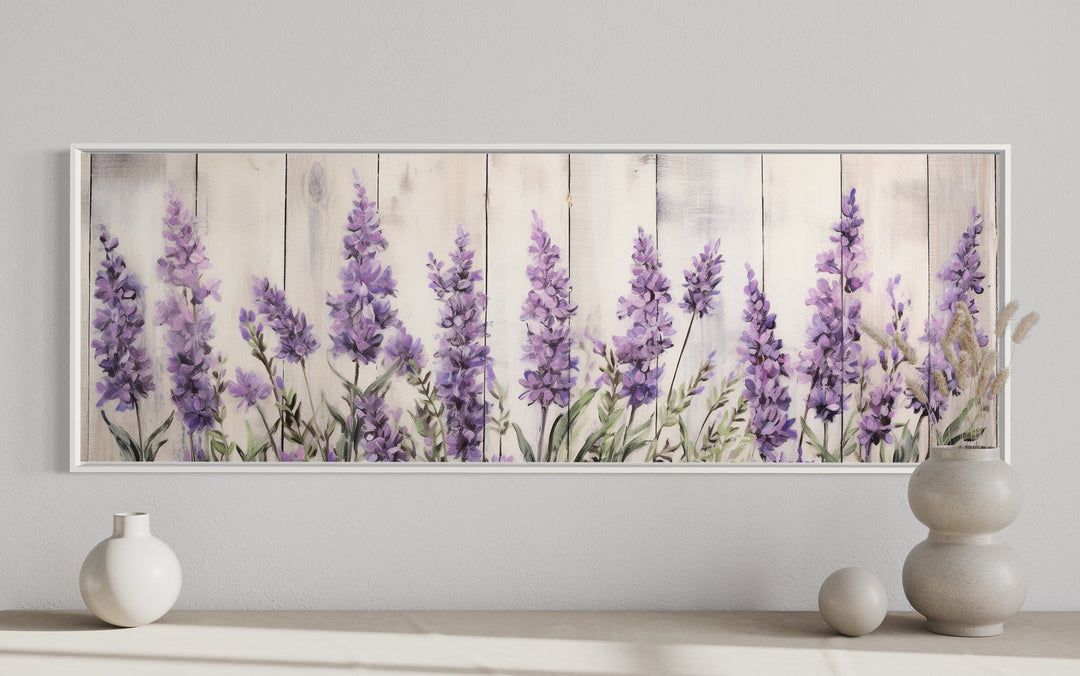 Purple Lavender Wildflowers Above Bed Framed Canvas Wall Art