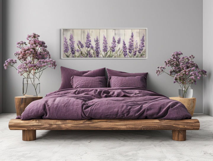 Purple Lavender Wildflowers Above Bed Framed Canvas Wall Art