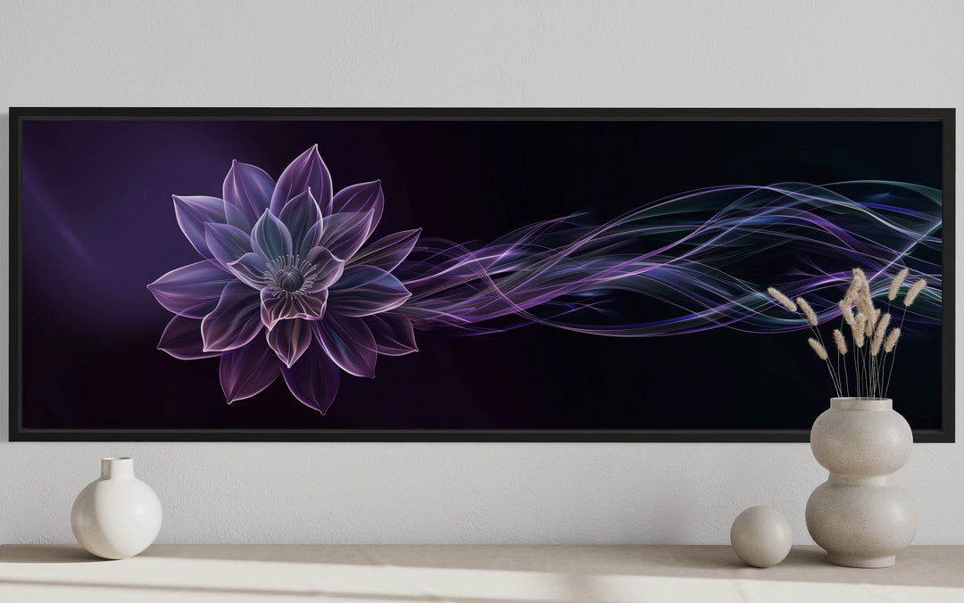 Purple Long Panoramic Simple Flower Framed Canvas Wall Art