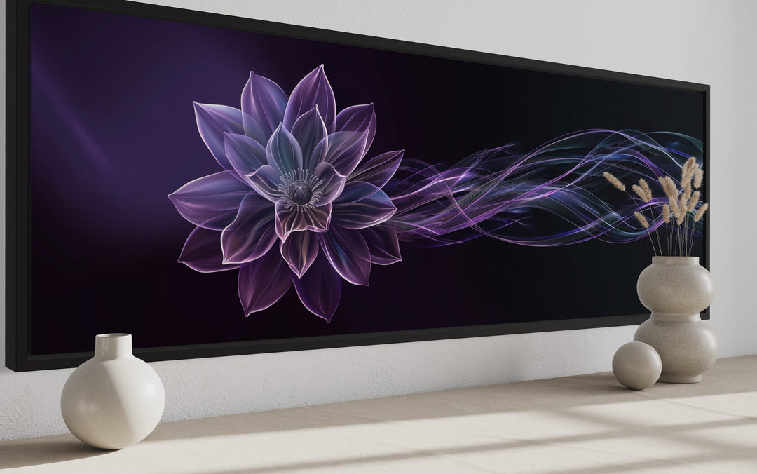 Purple Long Panoramic Simple Flower Framed Canvas Wall Art