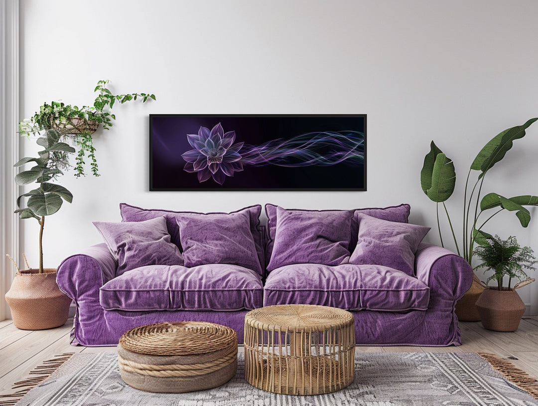 Purple Long Panoramic Simple Flower Framed Canvas Wall Art