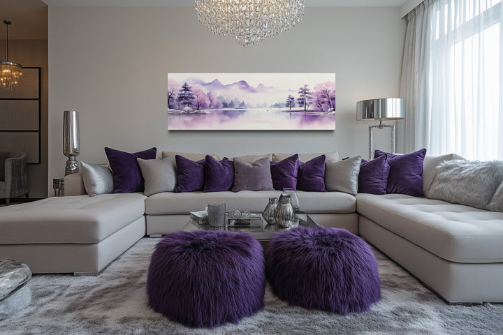 Purple Mountains Lake Long Horizontal Above Bed Wall Art