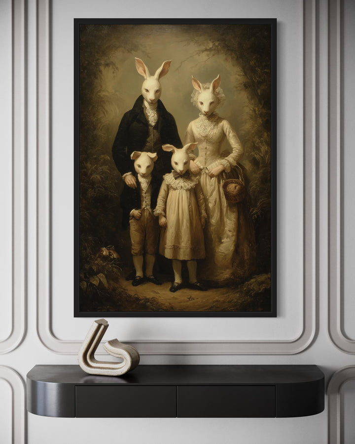 Rabbit Cult Family Victorian Portrait Framed Canvas Wall Art