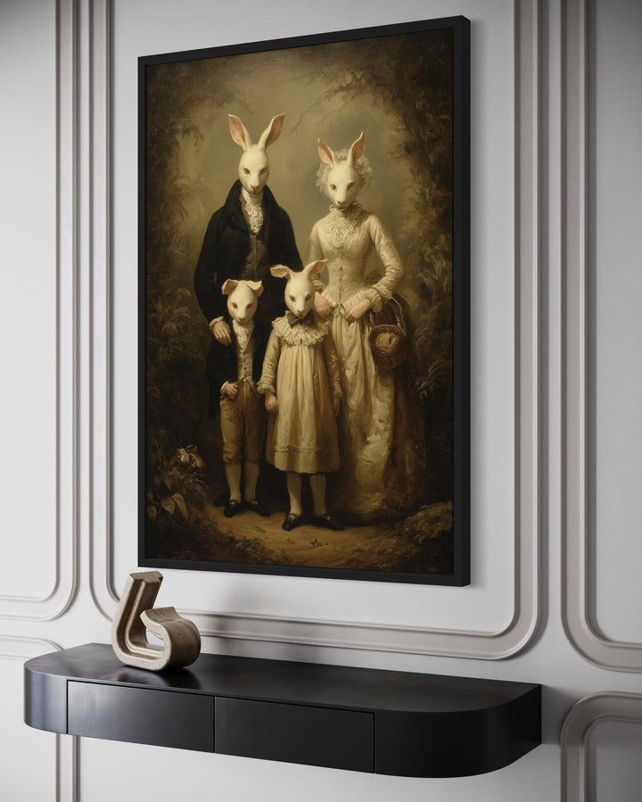 Rabbit Cult Family Victorian Portrait Framed Canvas Wall Art