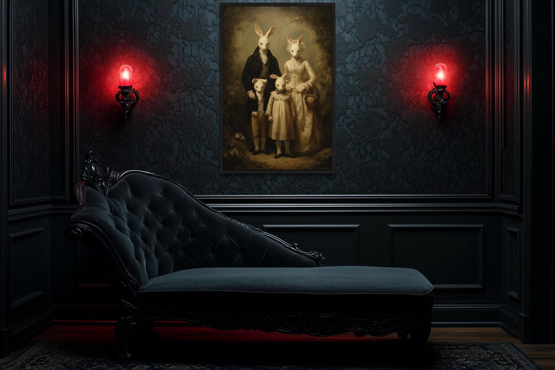 Rabbit Cult Family Victorian Portrait Framed Canvas Wall Art