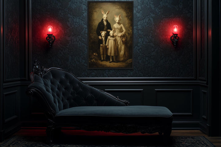 Rabbit Cult Family Victorian Portrait Framed Canvas Wall Art