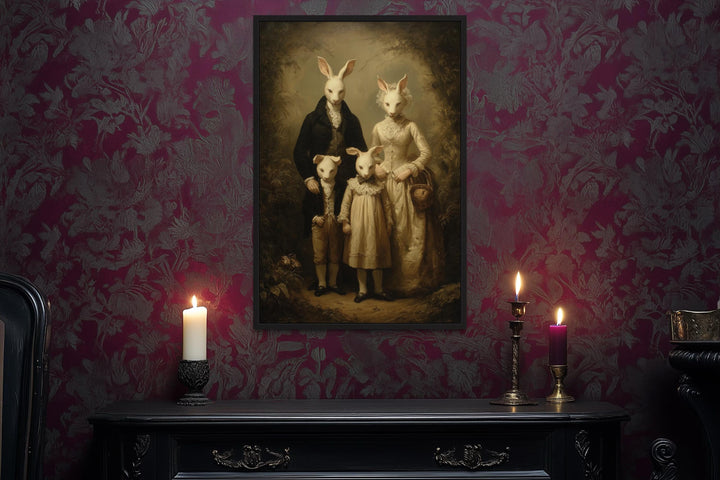 Rabbit Cult Family Victorian Portrait Framed Canvas Wall Art