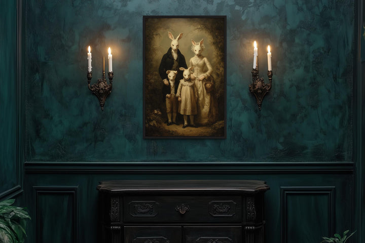 Rabbit Cult Family Victorian Portrait Framed Canvas Wall Art