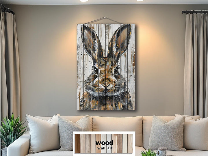 Rabbit Portrait Distressed Wood Wall Art