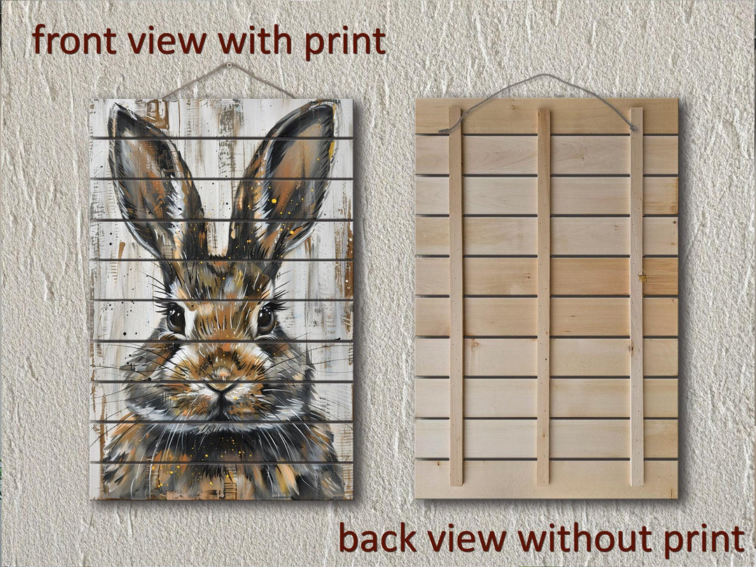 Rabbit Portrait Distressed Wood Wall Art