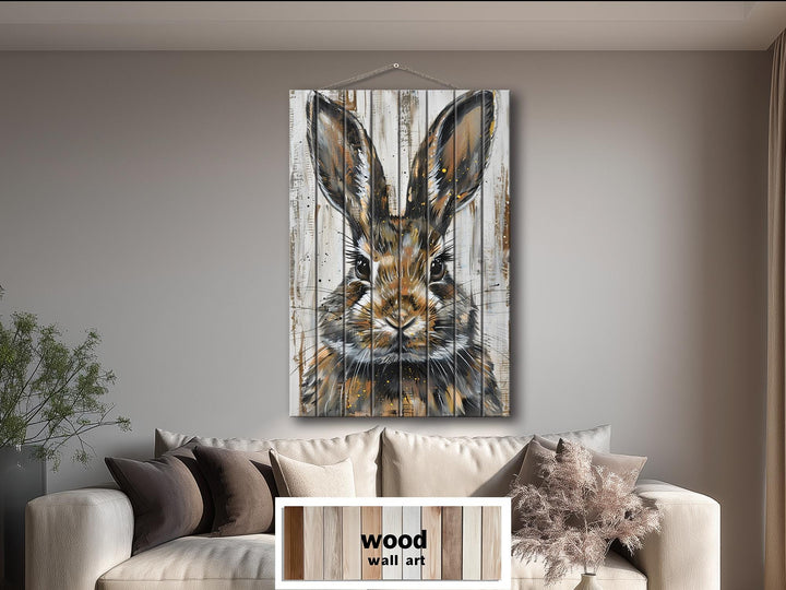 Rabbit Portrait Distressed Wood Wall Art