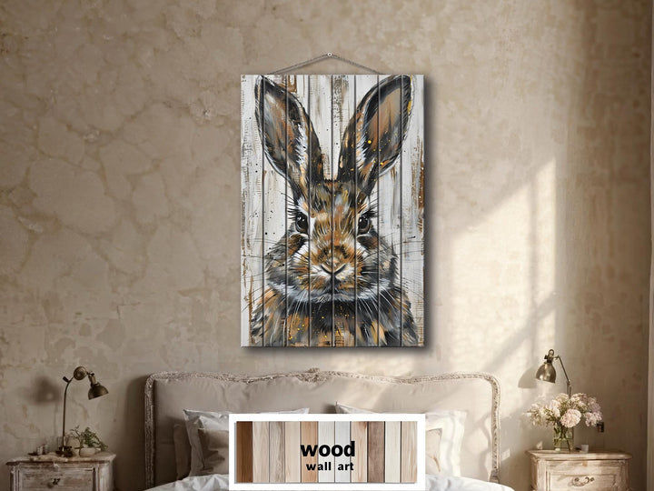 Rabbit Portrait Distressed Wood Wall Art